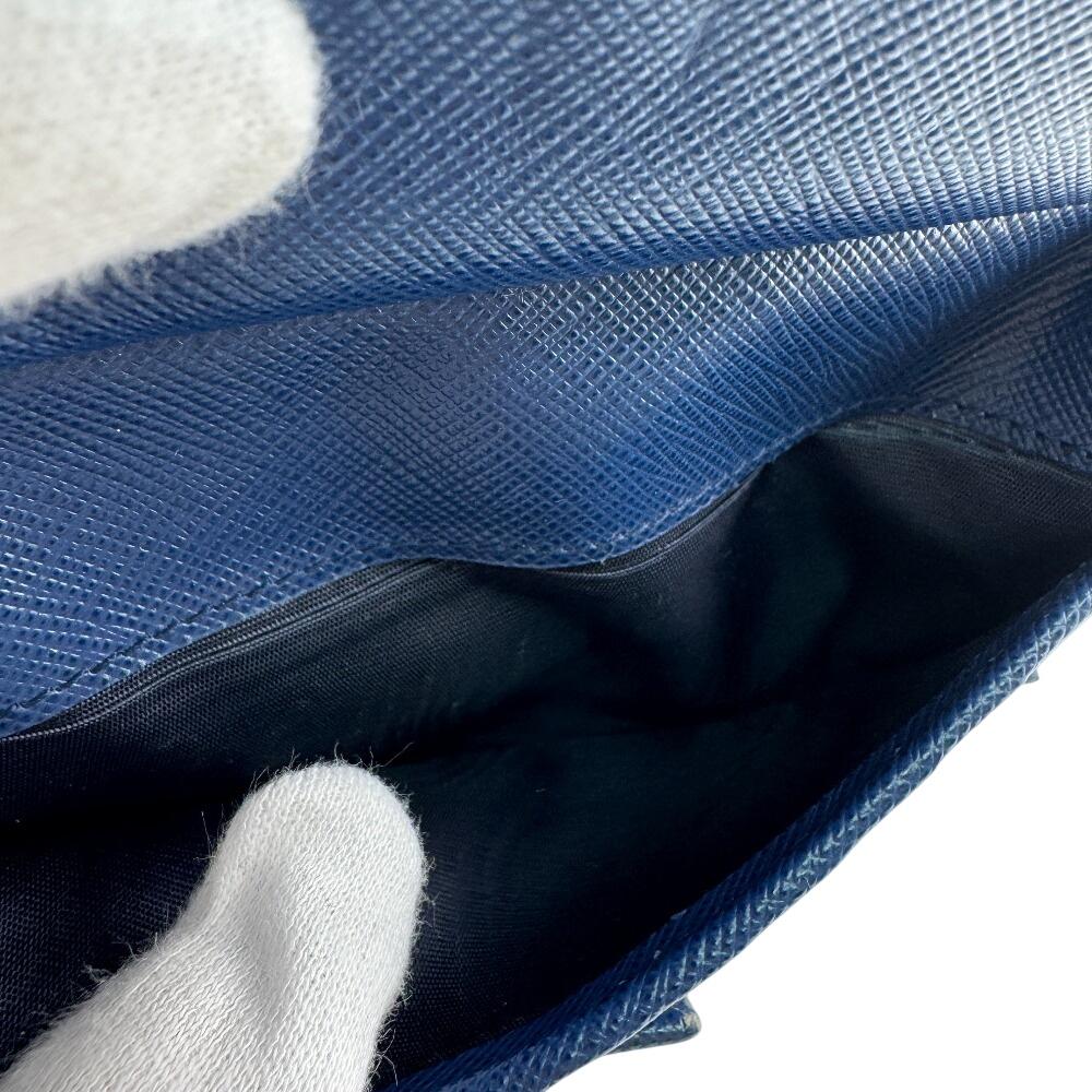 PRADA 1ML005 flap saffiano leather Bifold Wallet blue leather Women Used