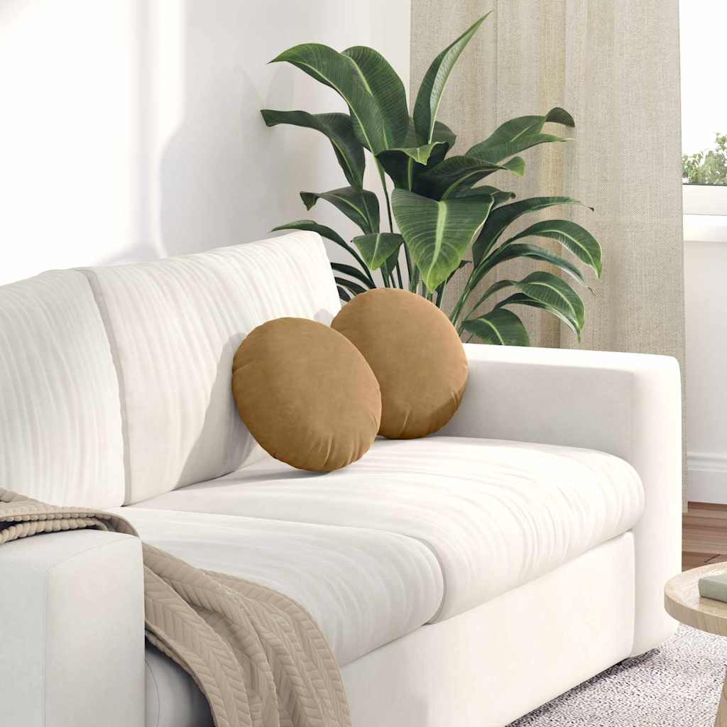 Seat Cushion 2 pcs Brown Ø30 x 13 cm Velvet