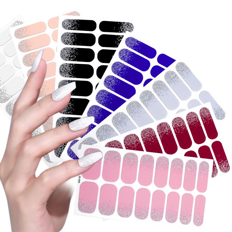 Neue einfarbige Glitzer-Nagelsticker, 16-Finger-Bestseller-Nagelsticker auf Amazon, Vollabdeckung.