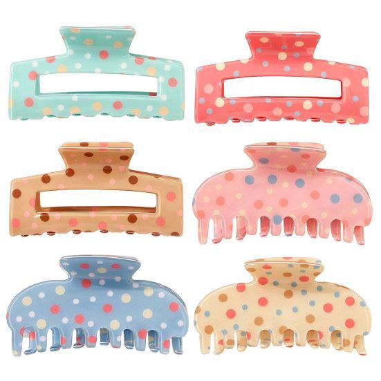 Fashion Hair Barrettes for Girls Colorful Polka Dot Claw Clip Women, Sweet Macaron Style Non-slip Shark Half Up Bun Clips Gripper Thick Hair,