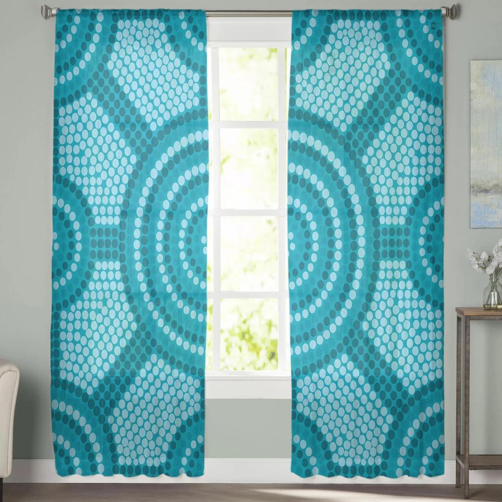 Round Blue Dark Dense Modern Printed Tulle Curtains for Bedroom Balcony Window Decor Creative Fashion Home Sheer