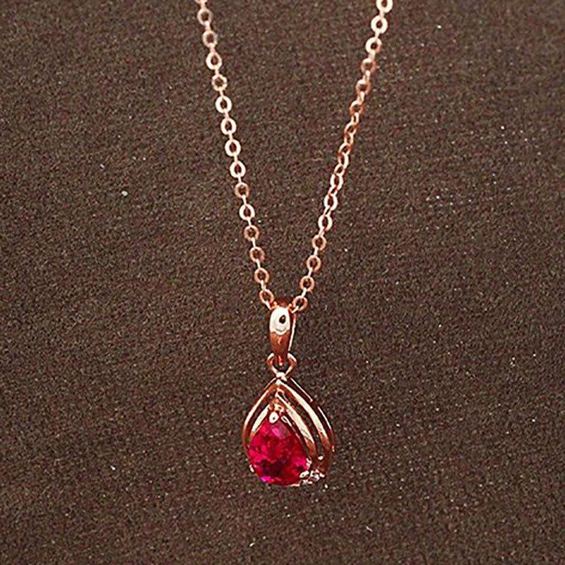 Purple Gold-Plated Rose Gold Luxury Women'S Water Drop Redstone Pendant Zircon Flash Collarbone Chain