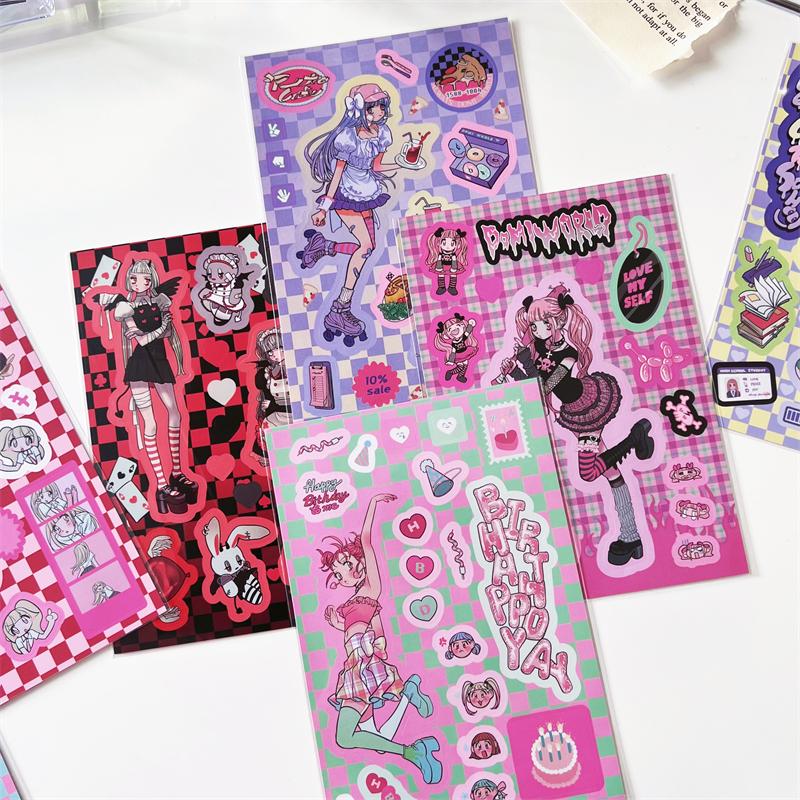 Korean ins Sweet Cool Girl Sticker Scrapbooking Diary DIY Album Decoration Sticker Aesthetic Stationery Art Supplies Personalizd