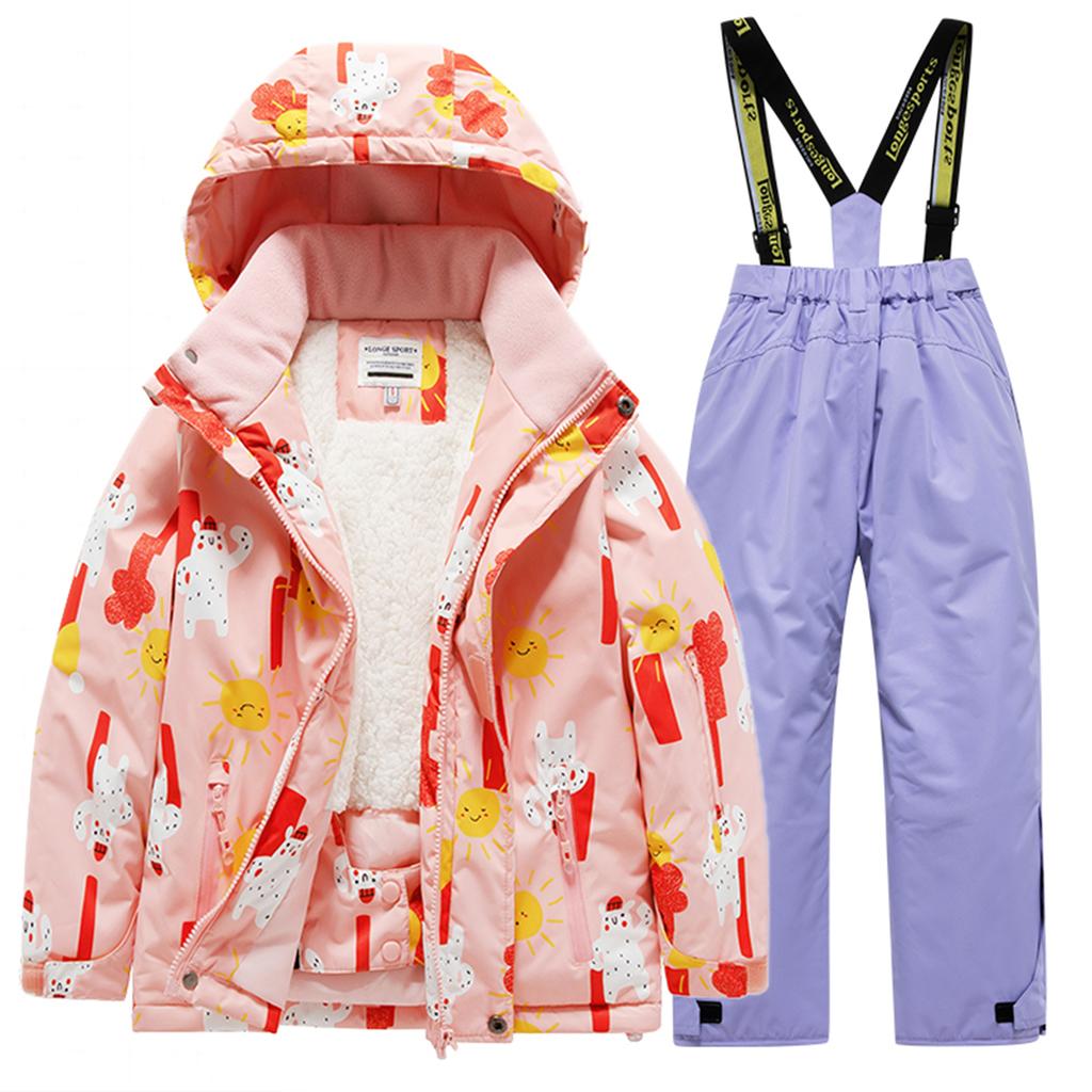 Children's Fashion Skiwear Set Boys' And Girls' Thickened Waterproof Warm Ski Suit Jacket And Trousers Outfit Set