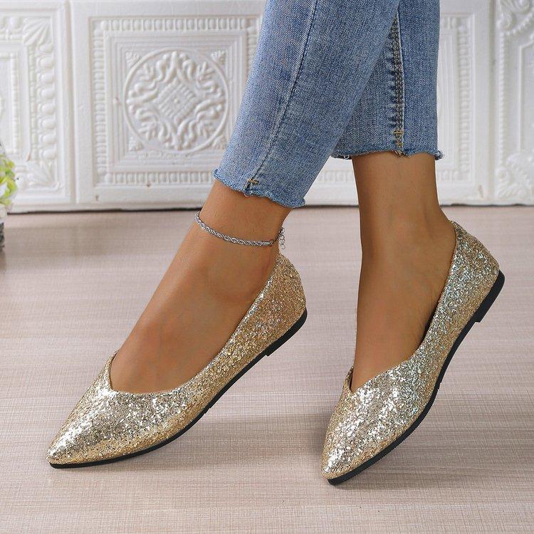 Women's Glitter Ballerina Flat Shoes With Sequins For Parties, Weddings, Everyday Wear