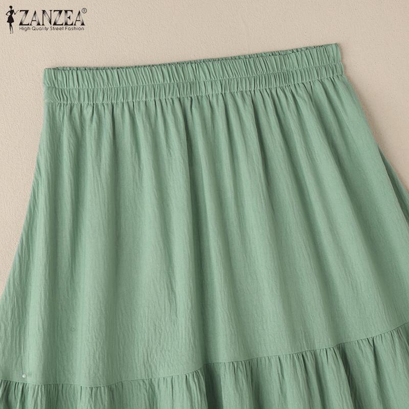 ZANZEA Women Casual Elastic Waist Loose Summer Long Skirts