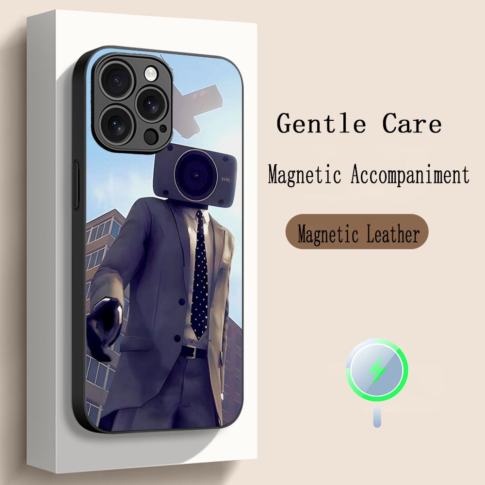 Anime Skibidi TV hot poster pattern Phone Case For iPhone 17 16 15 14 13 12 Plus Pro Max High-end Luxury Magsafe Sheepskin