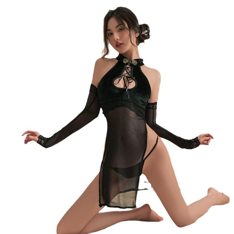 Classical velvet splicing mesh low-cut erotic underwear antique temptation perspective 0