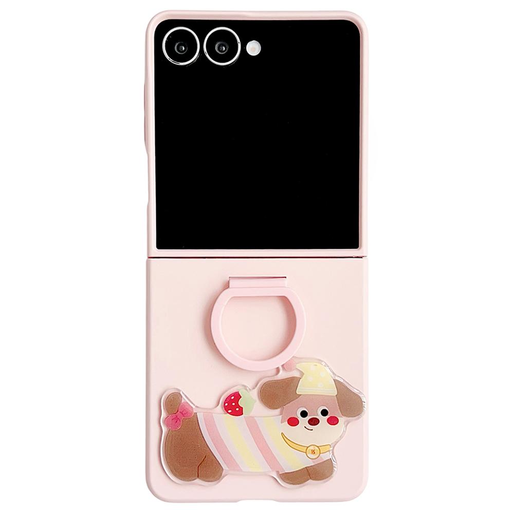 For Samsung Galaxy Z Flip7 5G Case Skin Touch Silicone Ring PC TPU Phone Cover with Cartoon Dachshund Sticker