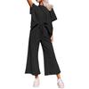 Ladies Casual Fashion Sexy New Solid Color Textured Drawstring Sports Two-piece Suit