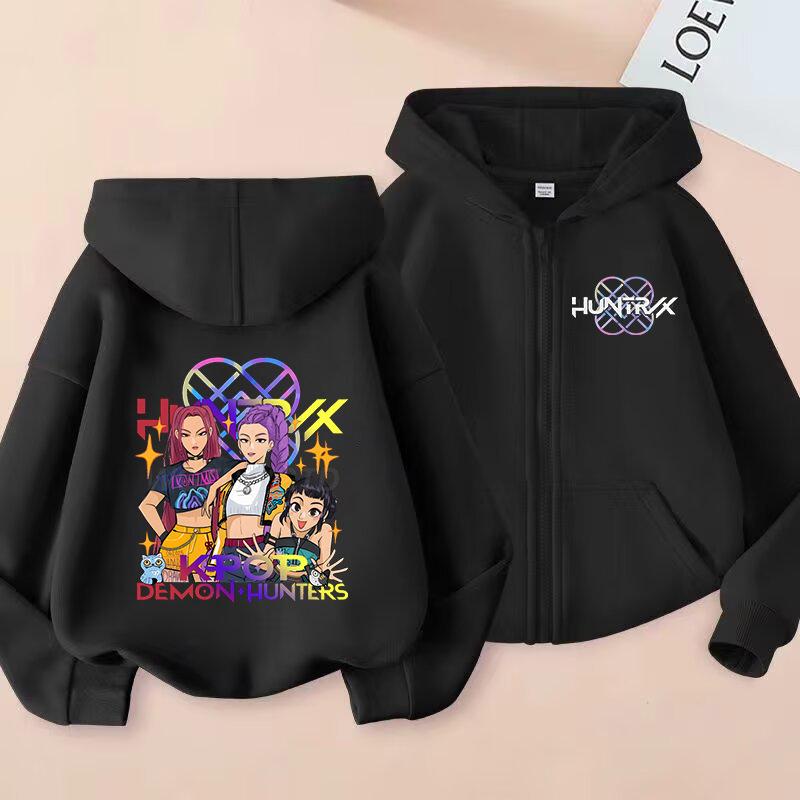 Peripheral print fashion boys and girls zip hoodie casual sweater