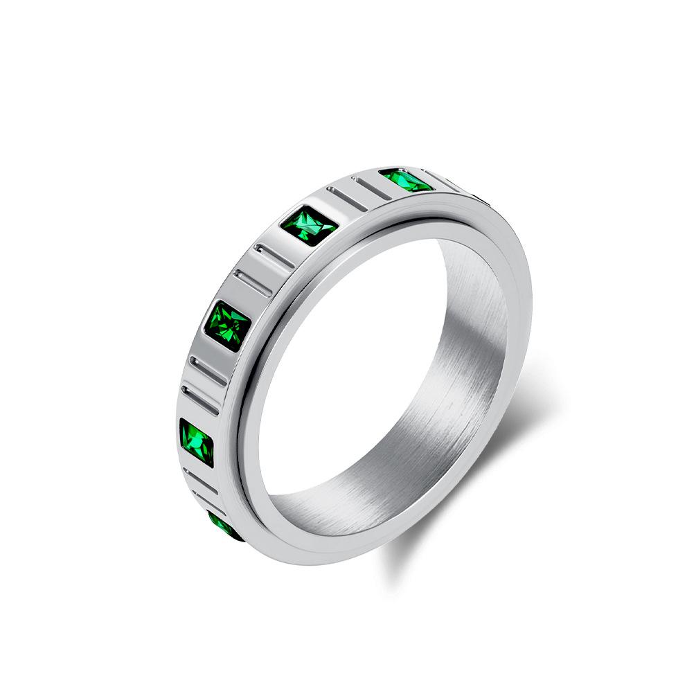 High-End European American Emerald Zircon Rotating Ring for Women - Stylish, Elegant, Stress-Relief Stainless Steel Jewelry