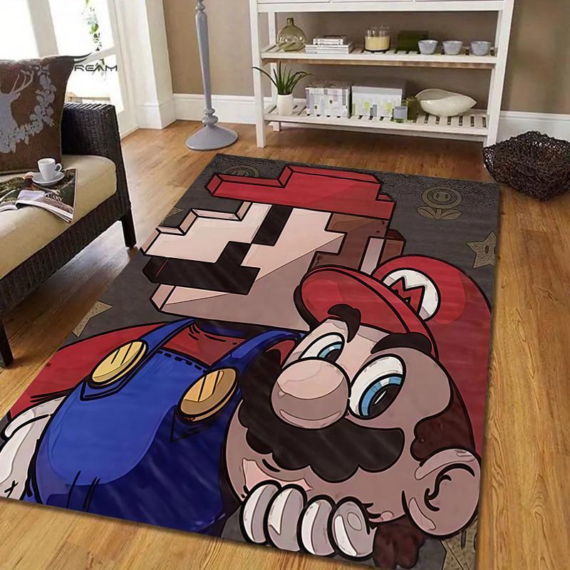 Super Mario2 Flannel Pattern Square Carpet,Area Rug,Carpet Rug for Living Room Bedroom Sofa Playroom Decor,Non-slip Floor Mat