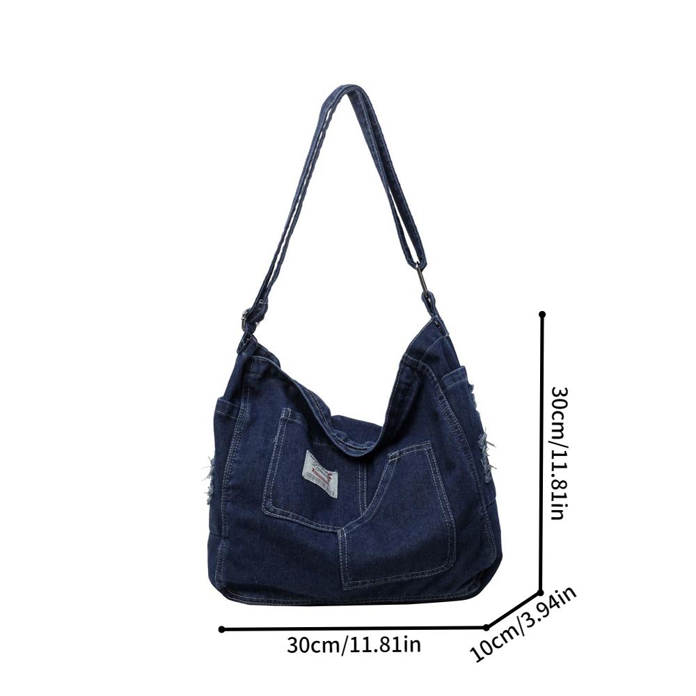 Hong Kong style denim messenger crossbody bag, casual single shoulder bag for women, fashionable design commuting bag.zwq