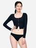 BARREL Women'S Nautical Ribbed Crop Zip-Up Rash Guard Black (B5Swwcz021Blk)