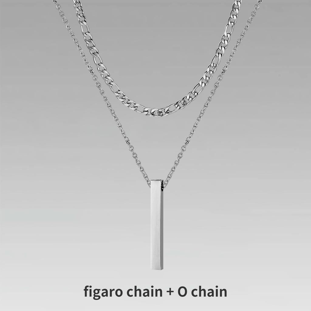 Vnox 3D Vertical Bar Necklaces for Men, Layering Stainless Steel Geometric Pendant, Layered Wheat Rope Cuban Chain, Boy Collar