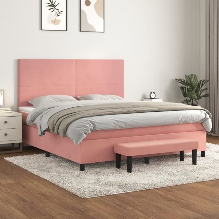 3137736 vidaXL Divan Bed with Mattress Pink 160x200 Cm Velvet