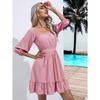 Summer Women's Dress Ruffle Square Neck Solid Color Dress Sweet and Fresh Tie Short Dress