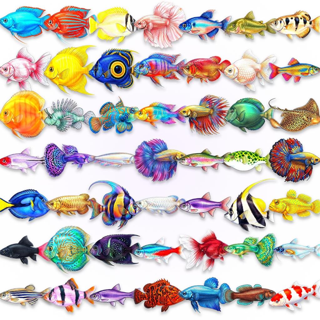 50 Creative Fish Stickers, All Kinds Of Non-Repeating Colored Fish Decorative Materials Waterproof Pet Stickers