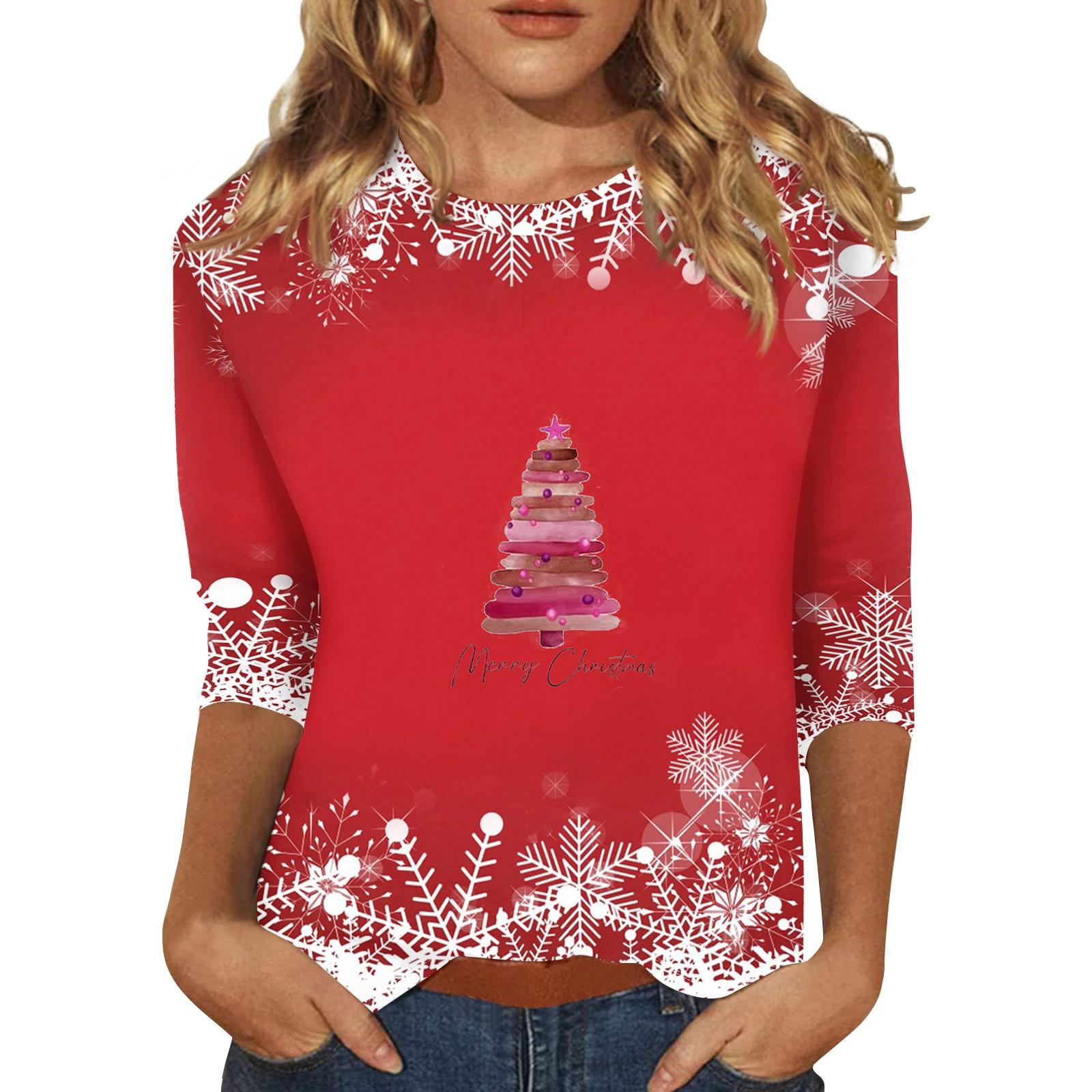 

Рубашки с рукавом 3/4 для женщин, футболки с принтом, блузки, повседневные, больших размеров, базовые топы, пуловеры L киноварь