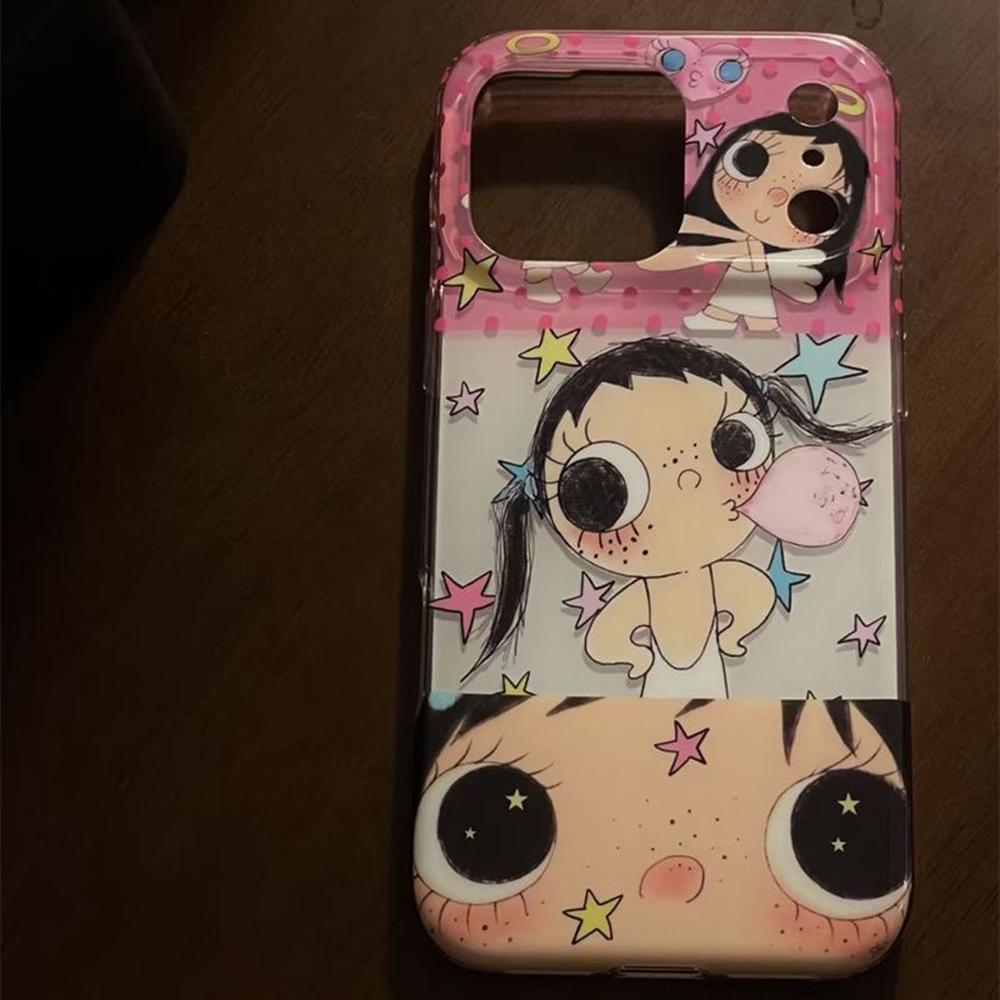 Kawaii Big-Eyed Girl Phone Case for Samsung Galaxy S26 S25 S24 S23 S22 S21 FE Ultra Plus 4G 5G Feather Texture Back Cover