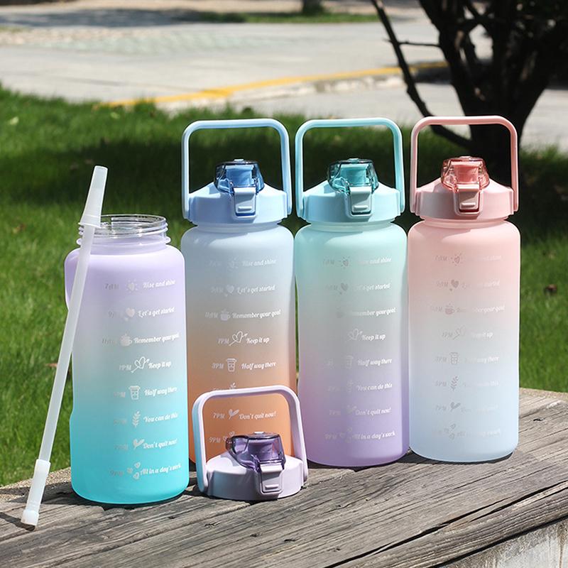 2 Liter Large Capacity Sports Water Bottle Leak Proof Colorful Plastic Cup Drinking Outdoor Travel Portable Gym Fitness Jugs