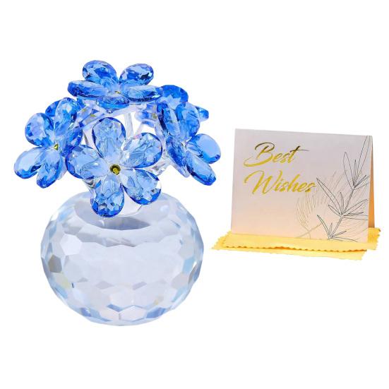 Faux Crystal Flower Figurine Forget Me Not Flower Gift for Women Sympathy Clear Glass Flower Ornaments for Valentine's Day Birthday Table Decor