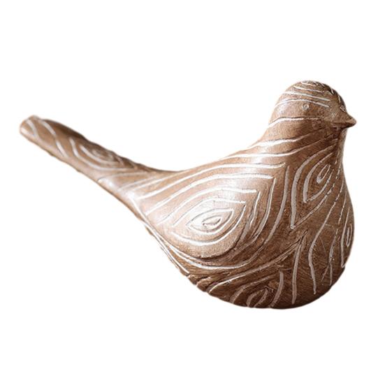 Natural Style Bird Table Decor Resin Ornaments, Retro Wood Color Figurine, Handmade Carved Artistic Sculptures Decorative Statue for Country Farmhouse B