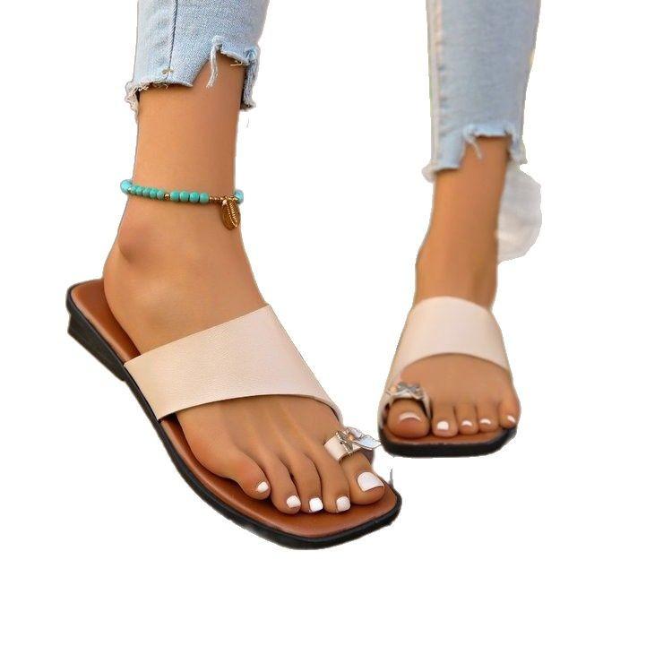 New large size set of toe slippers women's beach sandals flat and comfortable