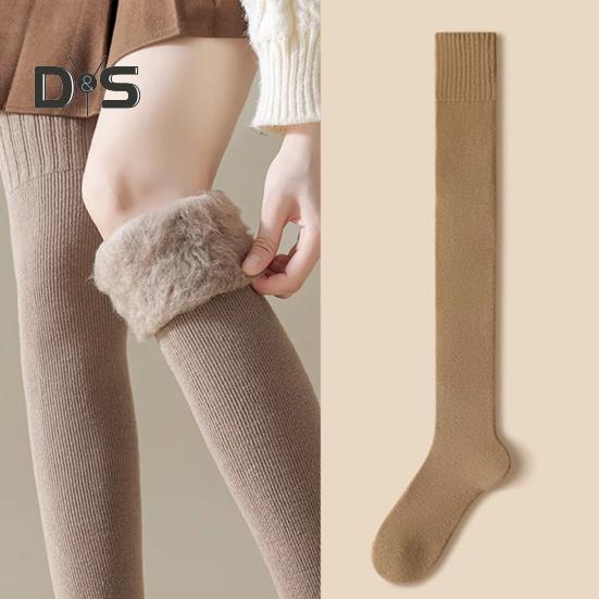 1 Pair Women Winter Socks Tihick Plush Over Knee Socks Anti-slip Solid Color Warm Thickened Stockings Warmth Socks for Various Occasions