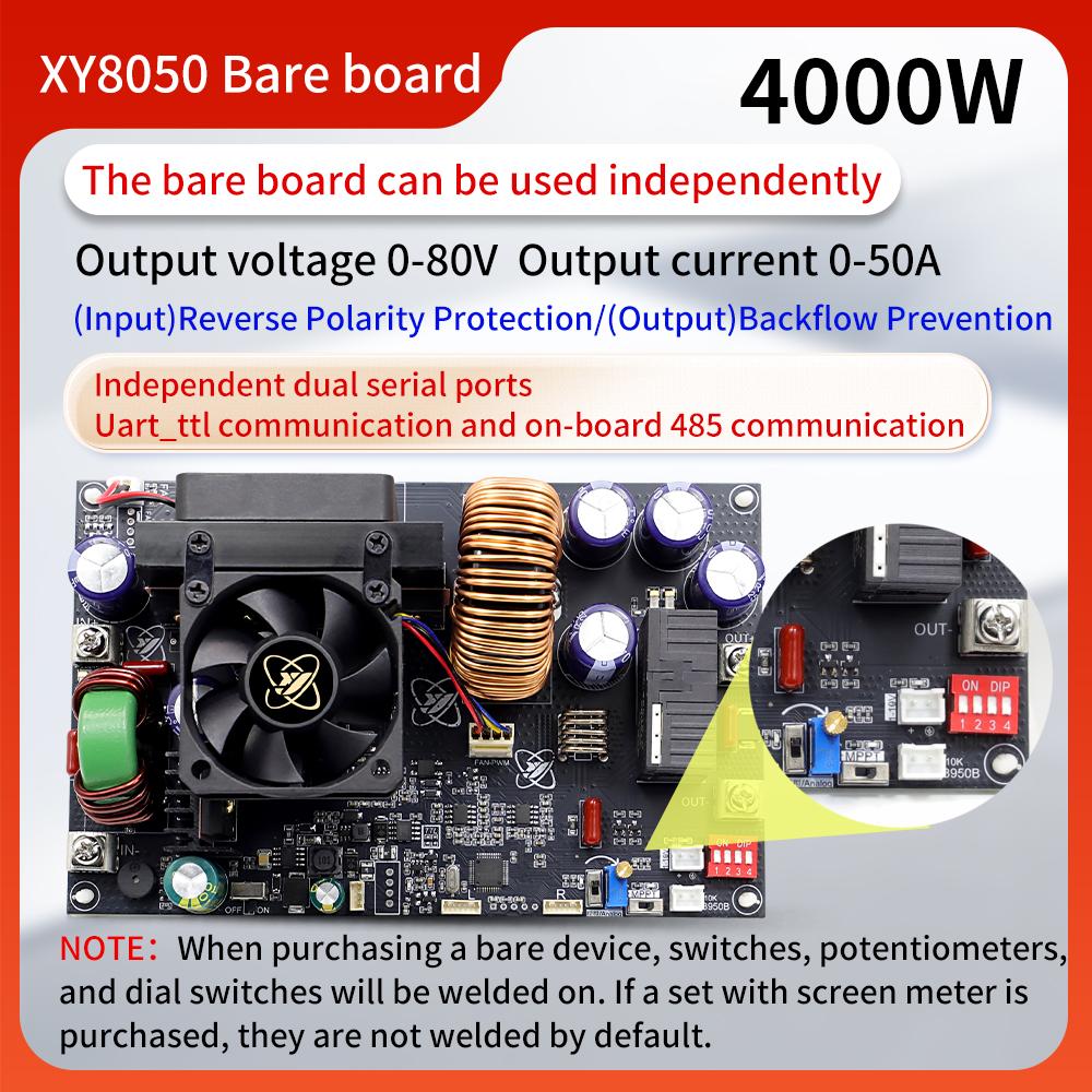 XY8050S CNC DC Buck Power Supply 4000W 50A Adjustable Stabilized Converter Module MPPT Solar Charging CV CC CW Rotate Screen