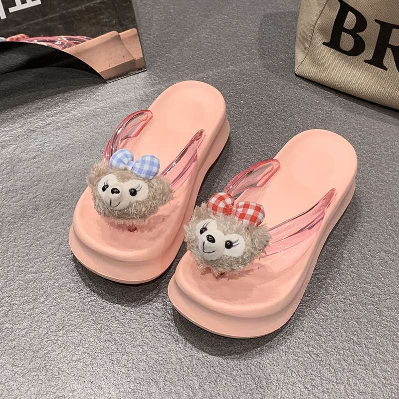 Thick Bottom Heightening Flip-flops Women Wear Korean Version of Cute Cartoon Shirley Mei Pinched Feet Beach Cool Slippers In Summer