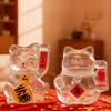 Cute Lucky Cat Piggy Bank Glass Clear Money Jar Mini Cartoon Golden Bean Storage Bottle for Living Room Office Decor