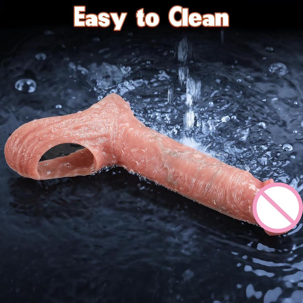 Reusable Penis Sleeve Magnify Cock Ring Delay Ejaculation Penis Condoms Dick Silicone Glans Cover Enlargement Sex Toys For Men