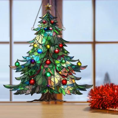 Christmas Tree Sun Catcher Stained Acrylic Light Catcher Ornament Collectible Christmas Hanging