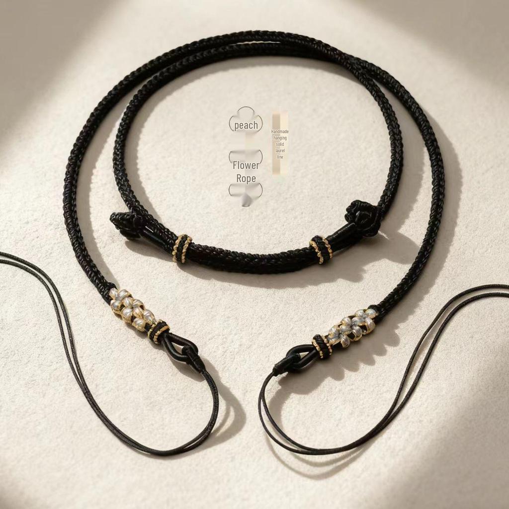 Handmade Peach Blossom Literary Rope Pendant Necklace