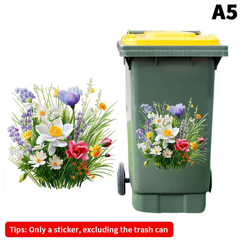 Sunflower Trash Can Stickers Floral Wheel Trash Can Stickers Self-Adhesive Waterproof Pvc Decals For Walls Bathroom Home Decor