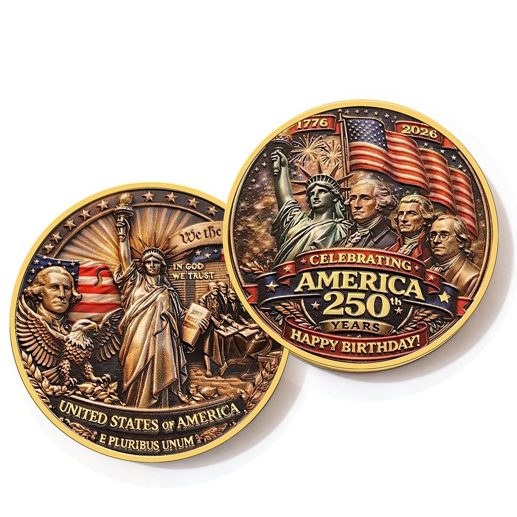 250th Anniversary Commemorative Coin Independence Day Founding Medal Challenge Coin Embossed Metal Coin Color Printed Badge