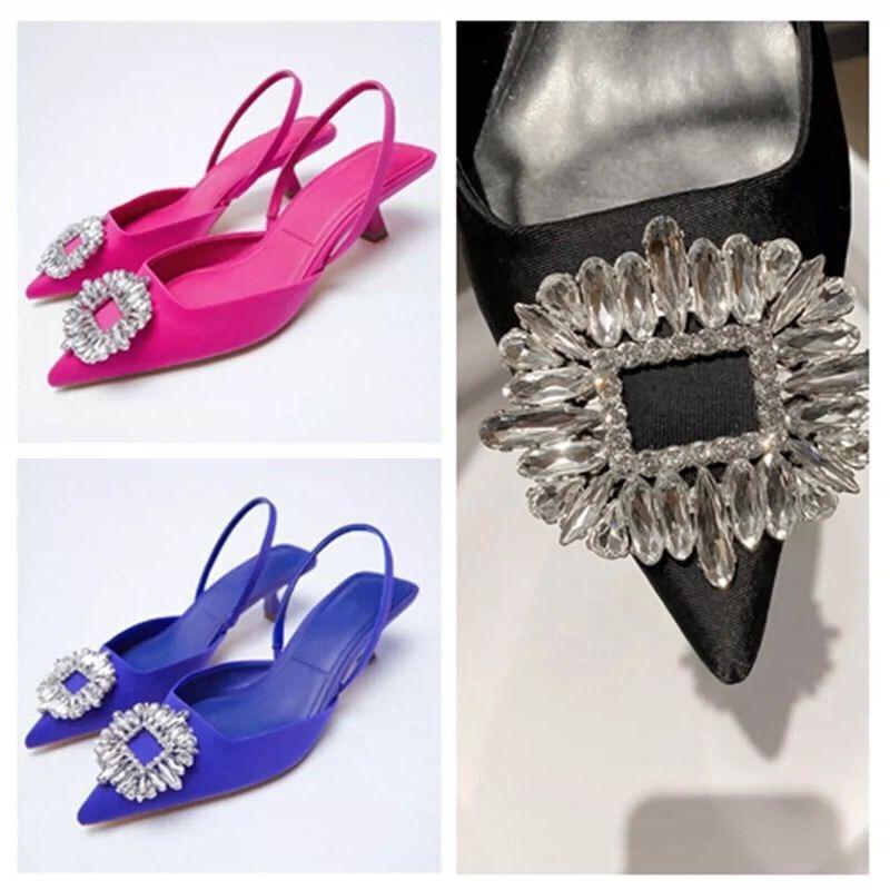 Large size spring and summer new rhinestone buckle pointed head bag head thin heel sandals foot cover high heel single shoes women