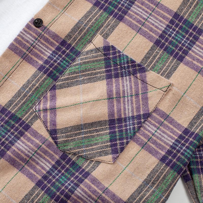 2024 våren Rutade skjortor Dam Topp och blusar Långärmad Oversized Dam Casual Blusas Pocket Lös Kvinnlig Rutig Skjorta Lila