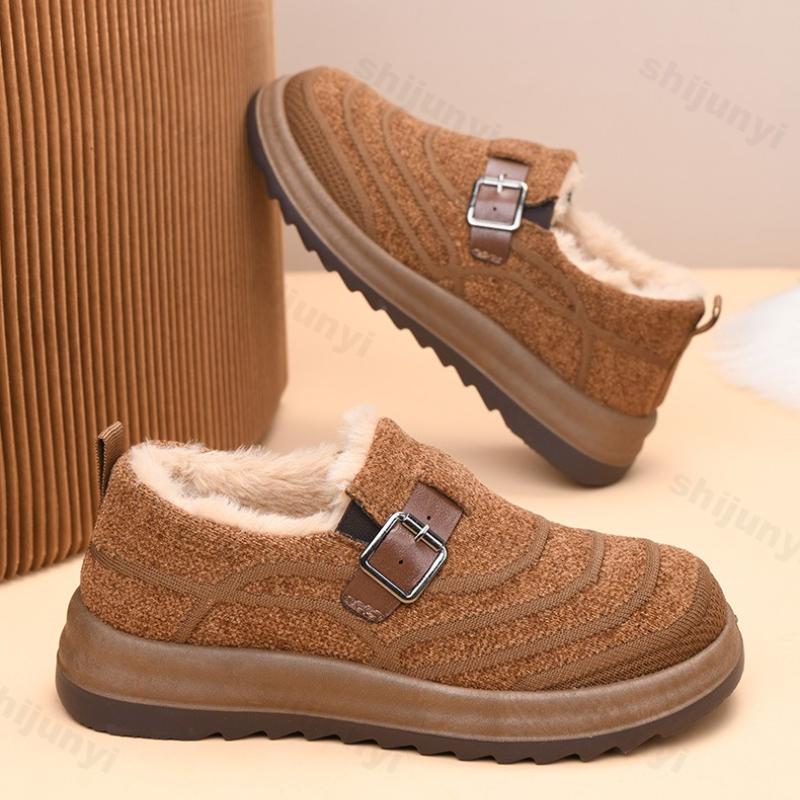 Women's Cotton Shoes Winter New Outdoor Non Slip Comfortable Platform Casual Shoes Fashion Buckle Strap Vintage Plush Warm Shoes
