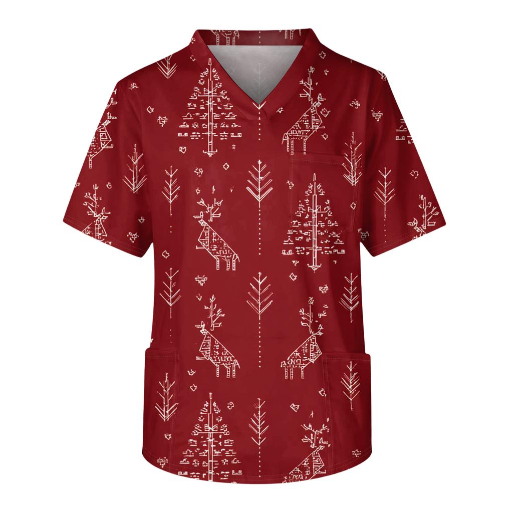 Men's Casual Short-Sleeved V-Neck Printed Front Pocket Top
