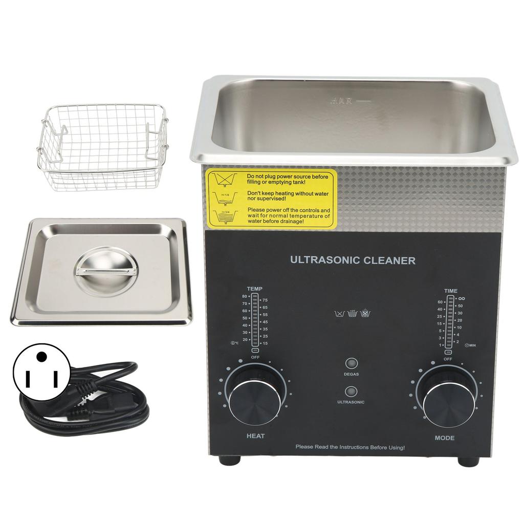 2L Ultrasonic Cleaner with Timer Heater Degas Mode Stainless Steel Multiple Vent Holes Double Fuse