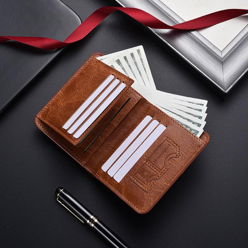 Leather Rfid Wallets for Men Vintage Thin Short Multi Function ID Credit Card Holder Money Bag with 2 ID Windows Gift for Him