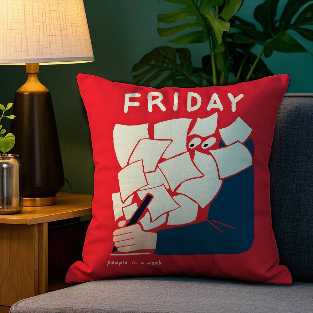 Home Decor Weekday People Illustration Print Pillowcase Pattern Cushion Cover Suitable for Sofa Bedroom Car Pillow Cover