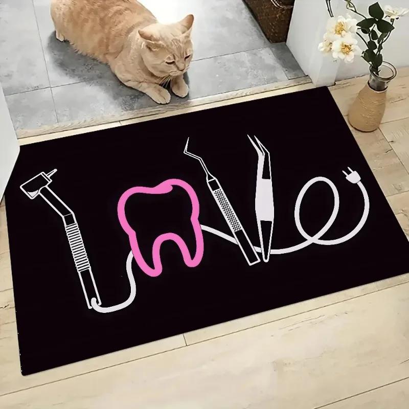 The Dentist Tooth Floor Mat Graphic Printed Flannel Doormats for Bathroom Kitchen Entrance Carpet Home Decor Homes Decoration