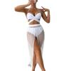 Costume da bagno da donna a tre pezzi, sexy, con protezione solare, in rete, lungo, bikini da spiaggia con spacco