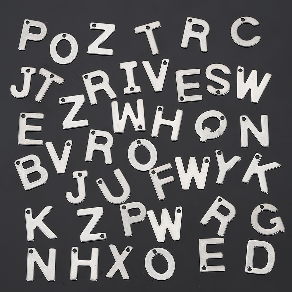 50pcs Mixed Stainless Steel Letter Charms Initial A-Z Single Alphabet Beads Pendants for Bracelet Necklace Jewelry Making DIY