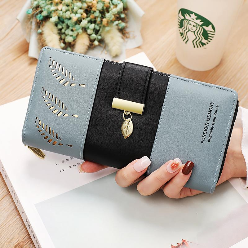 Women Wallets Long Wallet with Hollow-Out Leaf Design - Clutch Purse, Coin Pouch & Card Holder