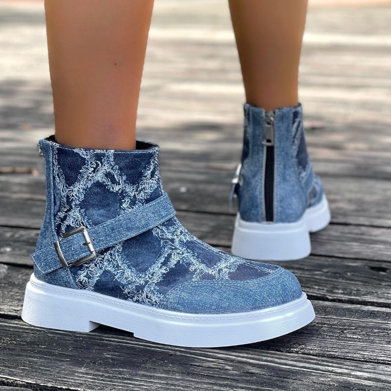 2025 Winter New Ankle Boots Women Flats Boots Belt Buckle Checkered Fashion Designer Trend Women Shoes Cozy Casual Boots